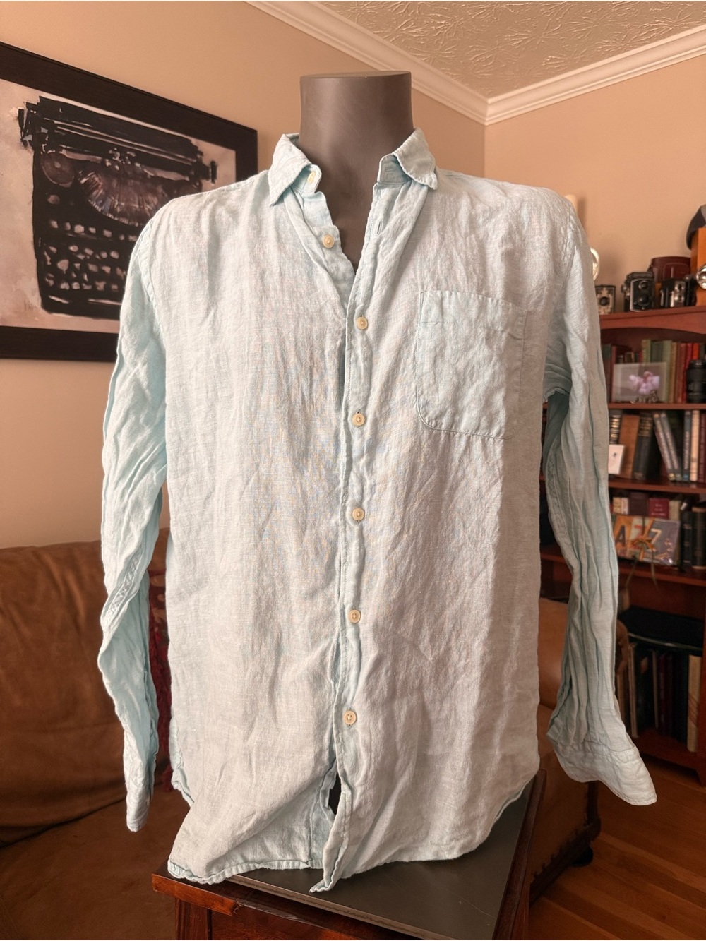 Uniqlo Light Blue Linen-Blend Button-Down Shirt